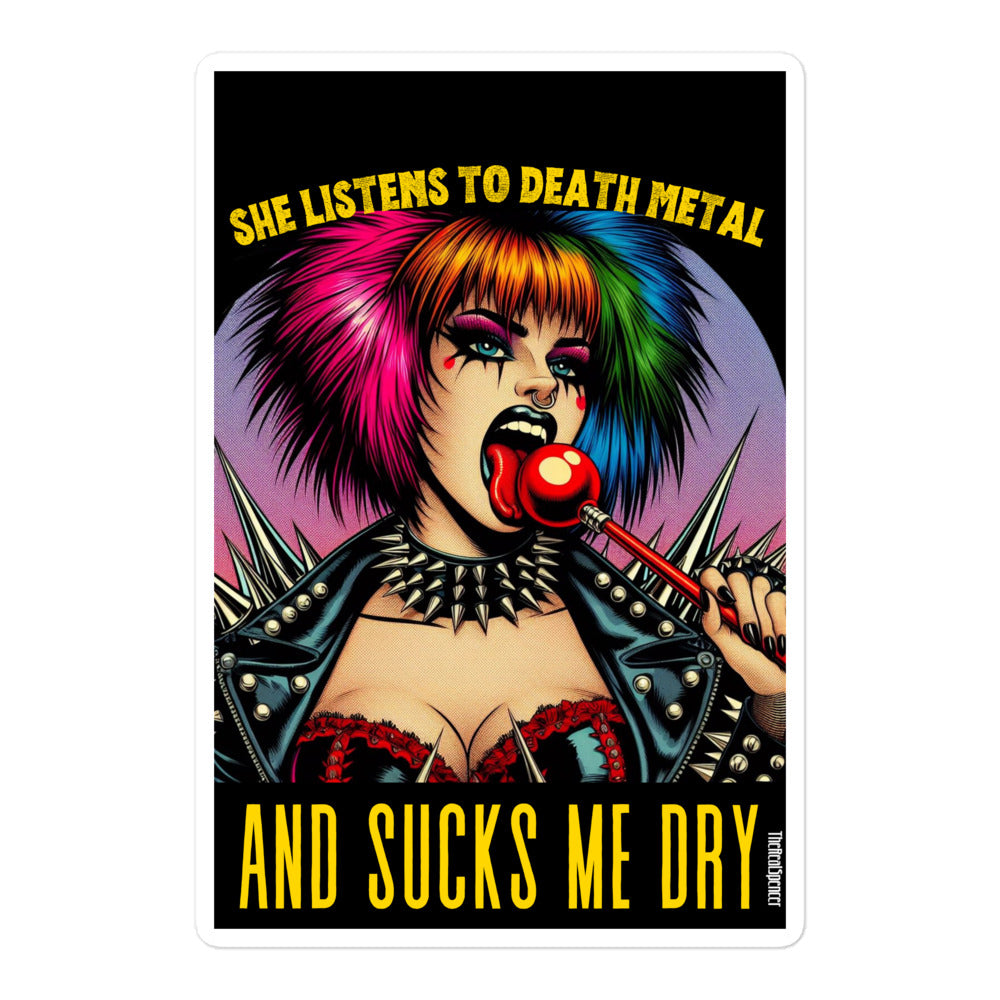 She Listens To Death Metal Sticker